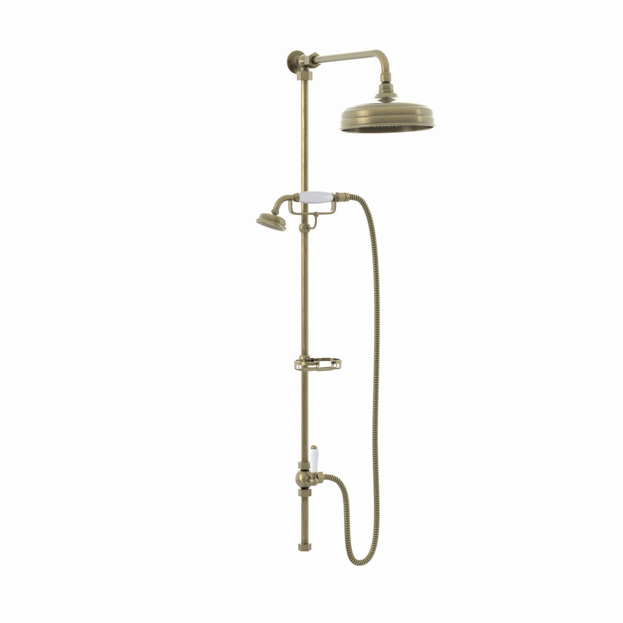 Buy Downton traditional shower riser rail kit 2 outlet soap dish watercan head 200mm - antique brass online UK